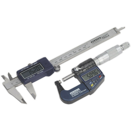 2 Piece Digital Measuring Set - Micrometer & Calipers - LCD Read-Out Displays Loops