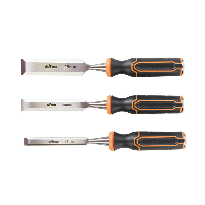 PREMIUM 3 Piece Wood Chisel Set Hardened Steel XL Striking Cap & Through Tang Loops