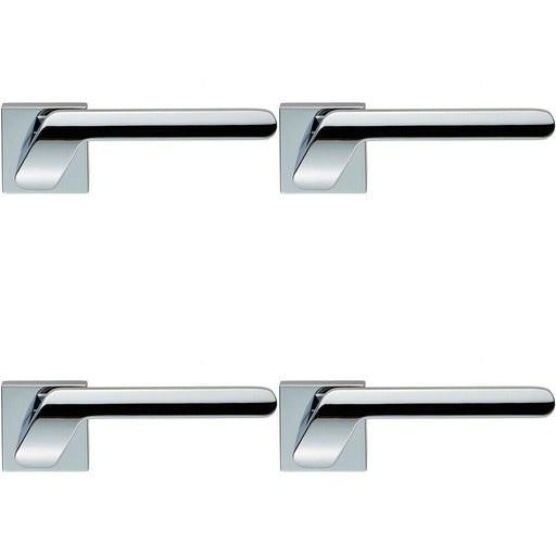 4x PAIR Modern Angled Handle on Square Rose Concealed Fix Polished Chrome Loops