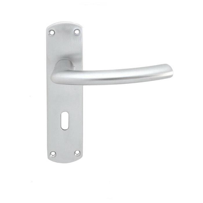 Curved Bar Handle on Lock Backplate Oval Profile 170 x 42mm Satin Chrome Loops