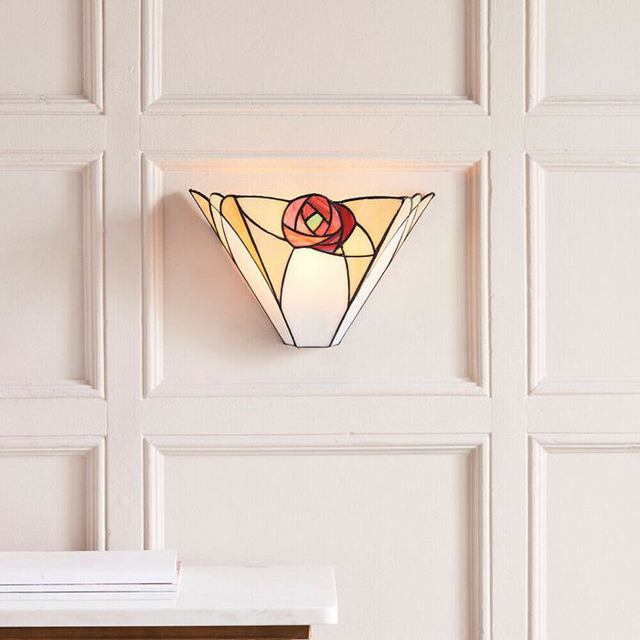Art Deco Rose Wall Light - Tiffany Glass & Matt Black Steel - Dimmable LED Lamp Loops