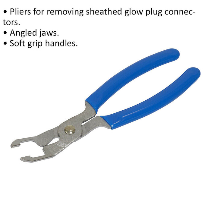 Glow Plug Connector Pliers - Angled Jaws - Soft Grip - Sheathed Plug Removal Loops