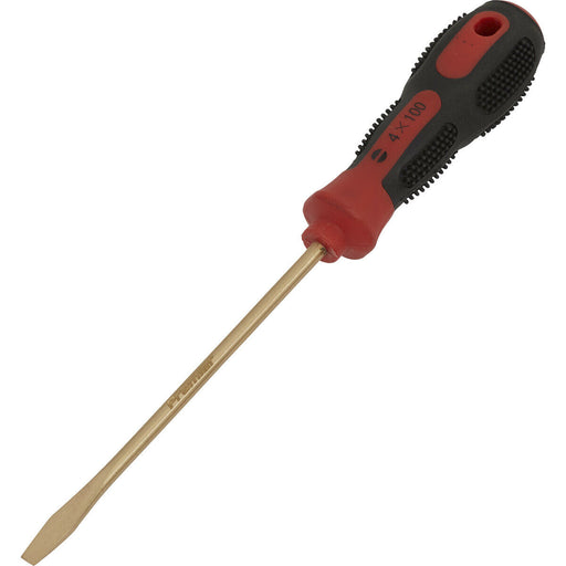 4 x 100mm Slotted Screwdriver - Non-Sparking - Soft Grip Handle - Die Forged Loops