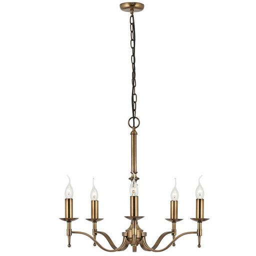 Avery Ceiling Pendant Chandelier Light 5 Lamp Antique Brass Curved Candelabra Loops