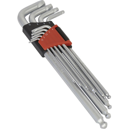 9 Piece Lock-On Ball-End Hex Key Set - 1.5mm to 10mm Size - 88mm to 225mm Length Loops