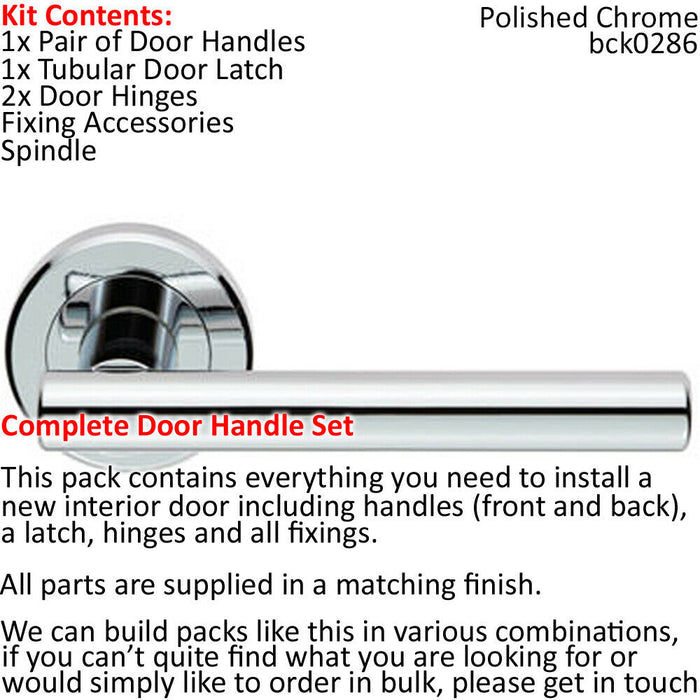 Door Handle & Latch Pack Chrome Modern Straight T Bar on Screwless Round Rose Loops