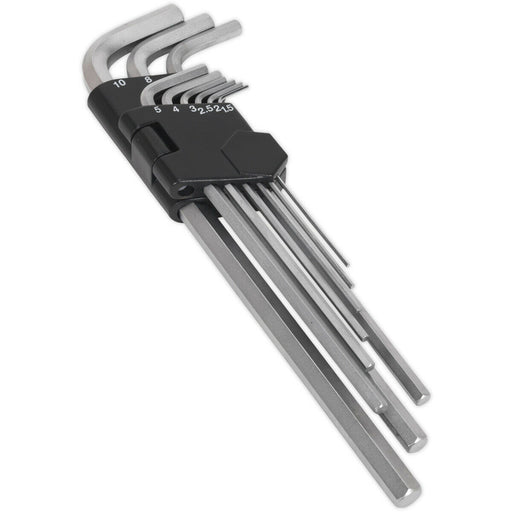9 Piece Extra-Long Hex Key Set - 92 - 235mm Length - 1.5mm to 10mm Size - Steel Loops