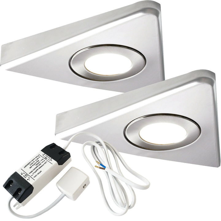 2x 2.6W LED Kitchen Triangle Spot Light & Driver Stainless Steel Natural White Loops