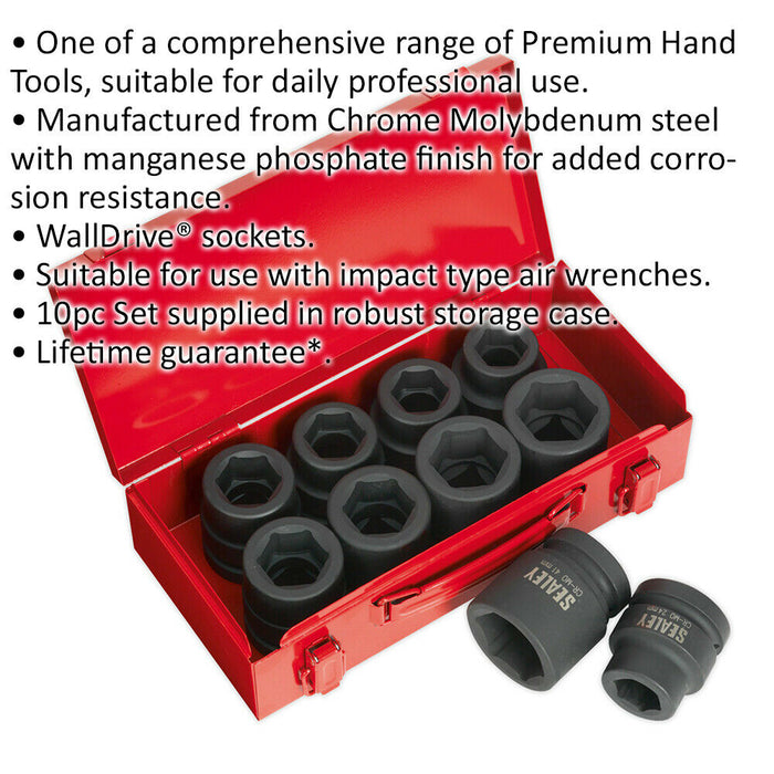 10 Piece PREMIUM Impact Socket Set - 1" Sq Drive - High Torque - Chromoly Steel Loops