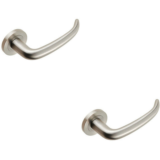 2x PAIR Slim Rounded Inward Curved Lever on Round Rose Concealed Fix Satin Steel Loops