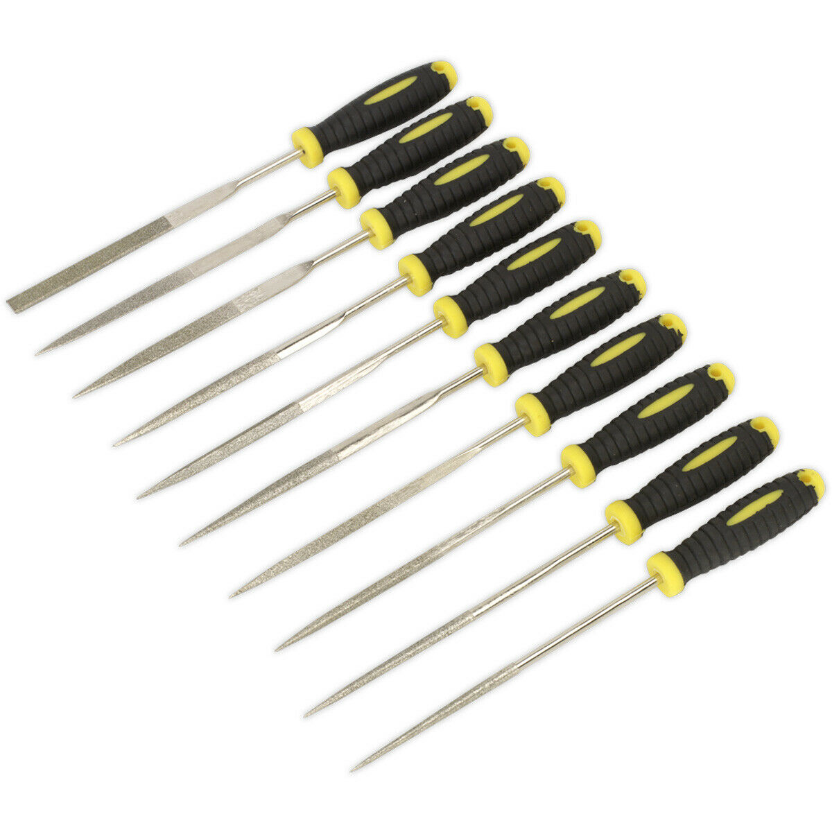 10 Piece 100mm Diamond Needle File Set - Comfort Grip Handles - Precision Files Loops