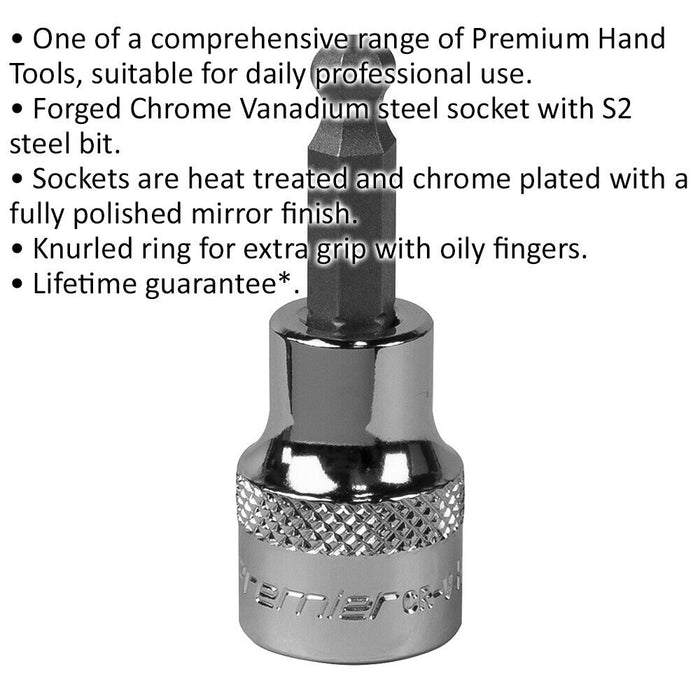 6mm Ball-End Hex Socket Bit - 3/8" Square Drive - Chrome Vanadium Wrench Socket Loops