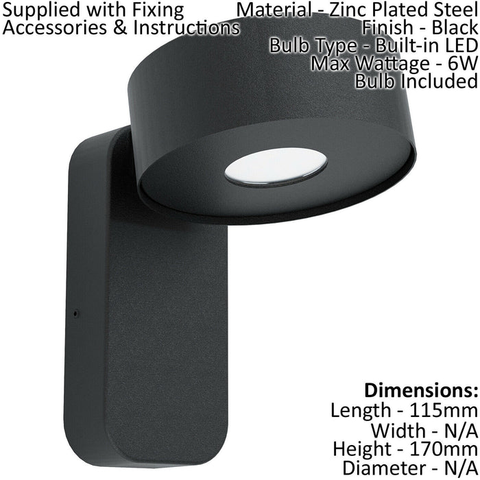 IP44 Outdoor Wall Light Black Zinc Steel 6W Built in LED Porch Lamp Loops