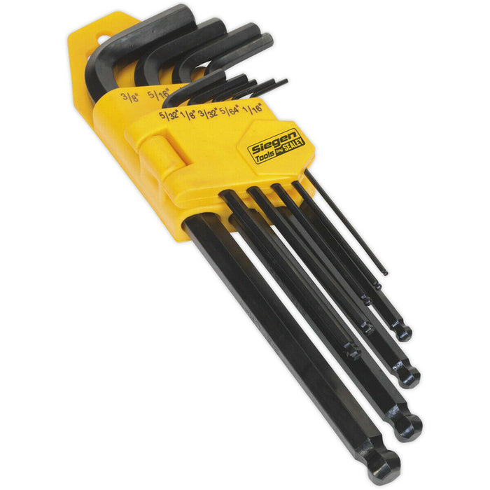 9 Piece Ball-End Hex Key Set - Imperial Sizing - 30 Degree Angled Drive Loops