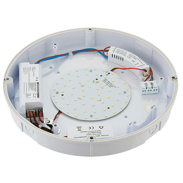 Round LED Bulkhead Ceiling Light & 3 Hour Emergency 12W Cool White IP65 Bathroom Loops