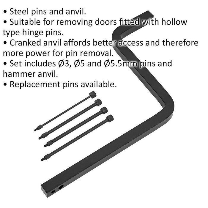 Heavy Duty Door Pin Extractor Tool - Steel Pins & Anvil - Hollow Hinge Removal Loops