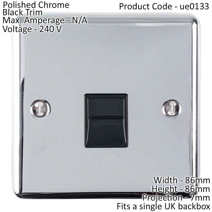 BT Telephone Slave Extension Socket CHROME & Black Secondary Wall Plate Loops