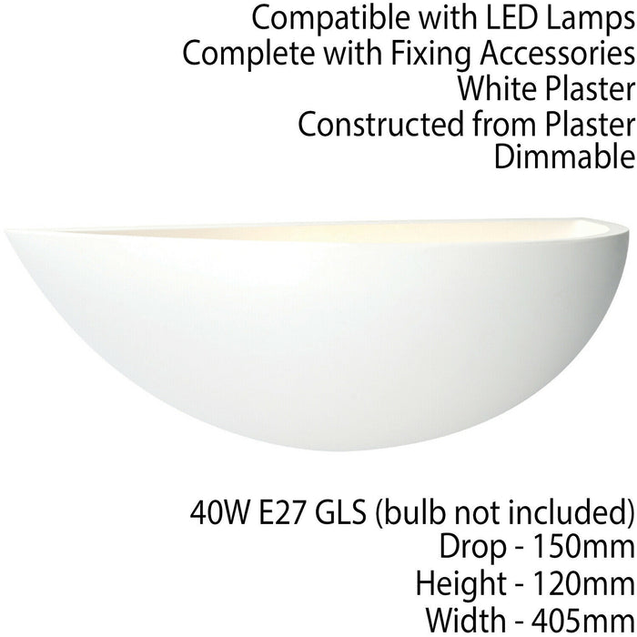 Dimmable LED Wall Light Primed White (ready to paint) Up Lighting Bowl Fitting Loops
