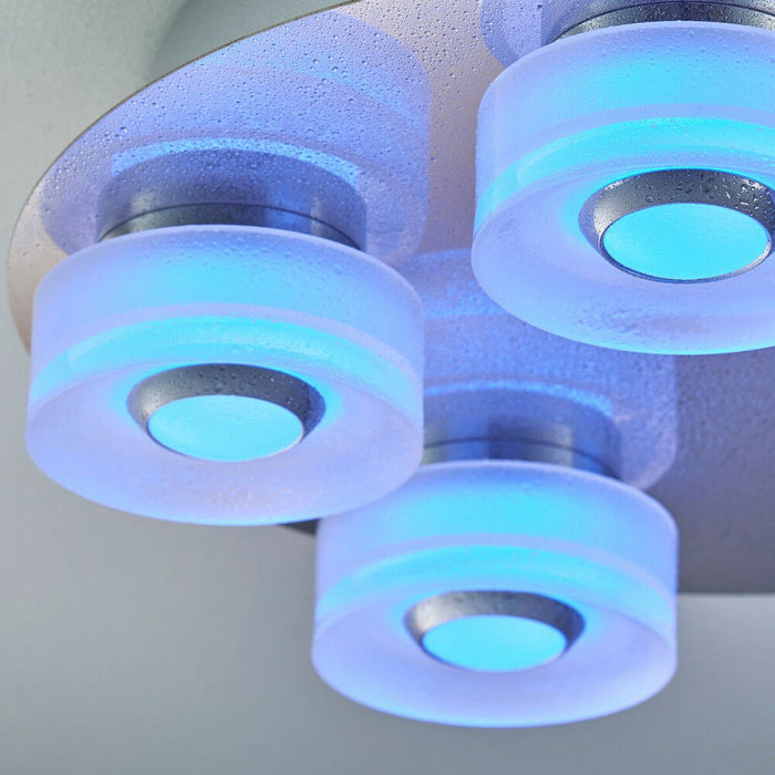 Flush Bathroom Ceiling Light RGB Colour Changing 5x LED Lamp IP44 Chrome Remote Loops