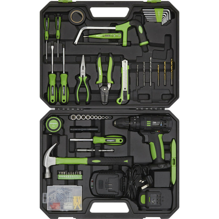 101pc Premium Tool Kit & Cordless Drill - Screwdriver Pliers Hacksaw Hex Keys Loops