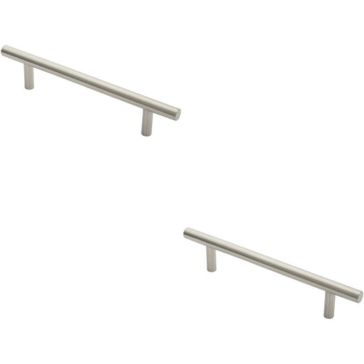 2x 19mm Straight T Bar Pull Handle 225mm Fixing Centres Satin Stainless Steel Loops