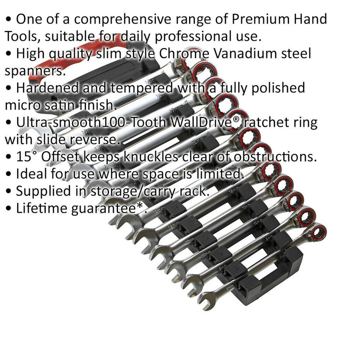 12pc Reversible Ratchet Combination Spanner Set - 12 Point Metric Moving Socket Loops