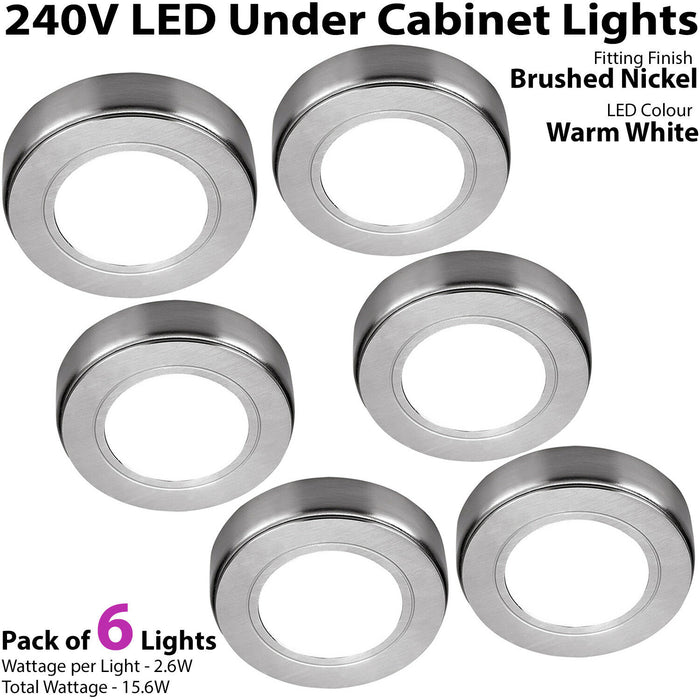 6x LED Kitchen Cabinet Spotlights 240V WARM WHITE Surface Flush Mount Light Kit Loops