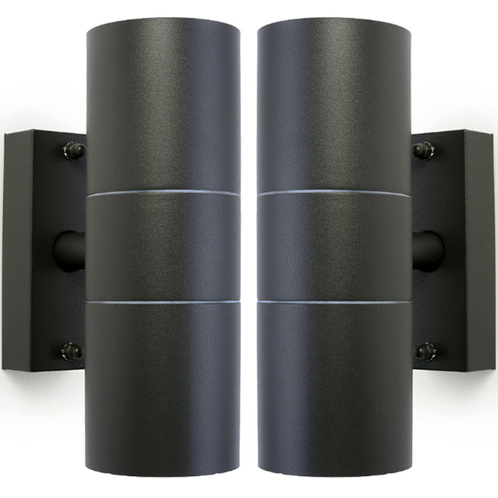 2 PACK GU10 Anthracite Up & Down Wall Lights Outdoor Twin Dimming Lamp Fitting Loops