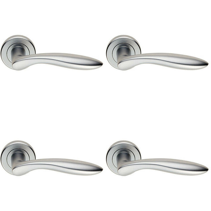 4x PAIR Smooth Ergonomic Handle on Round Rose Concealed Fix Satin Chrome Loops