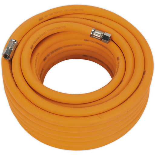 High-Visibility Hybrid Air Hose with 1/4 Inch BSP Unions - 15 Metres - 10mm Bore Loops