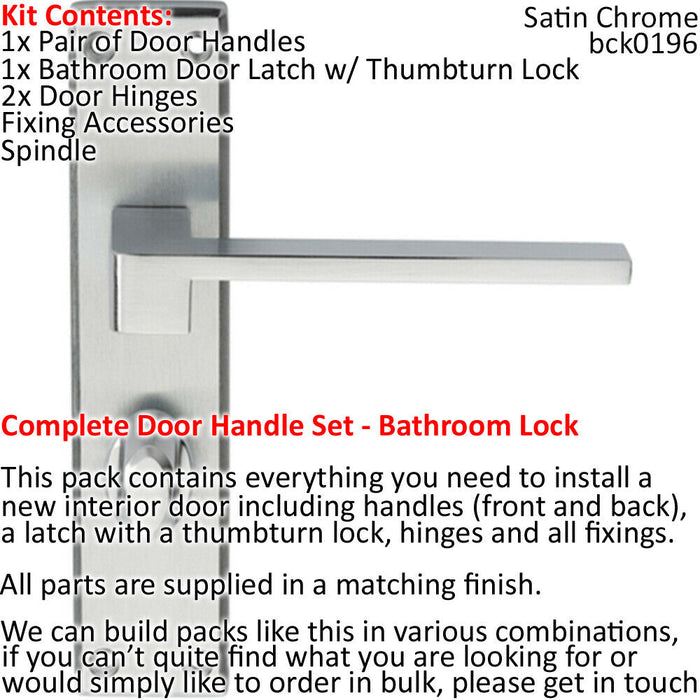 Door Handle & Bathroom Lock Pack Satin Chrome Straight Square Thumb Backplate Loops