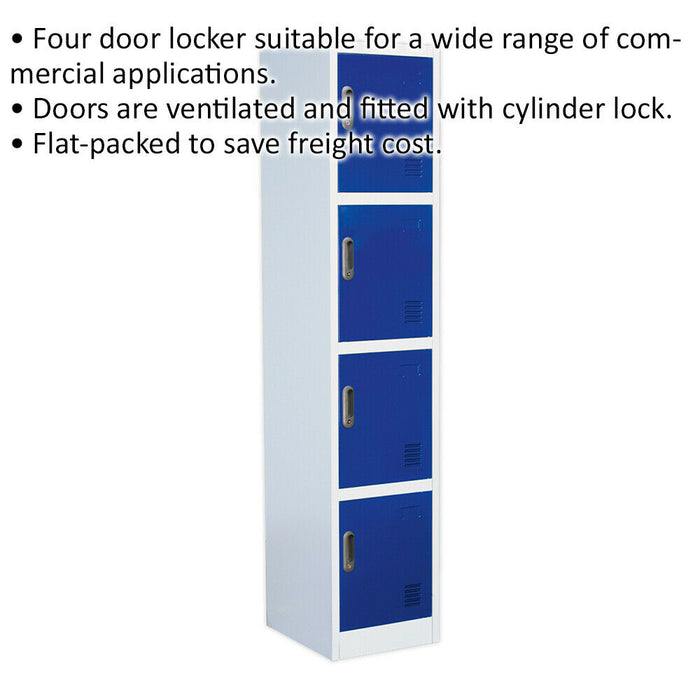 4 Door Single Locker - 380 x 450 x 1850mm - Ventilated Locking Doors - Flat Pack Loops