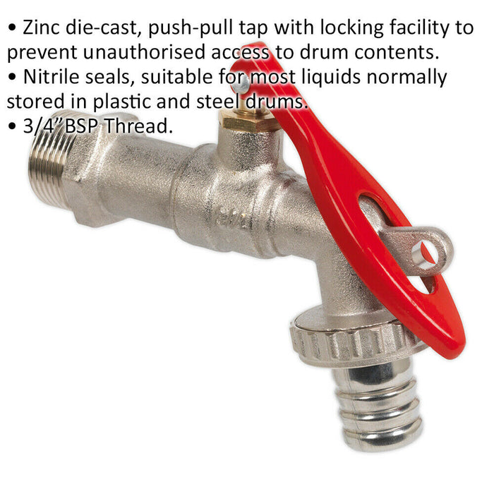 Lockable Drum Tap - 3/4" BSP - Zinc Die-Cast - Nitrile Seals - Push Pull Tap Loops
