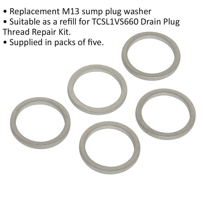 5 PK Replacement M13 Sump Plug Washer - Refill for ys11054 Thread Repair Kit Loops