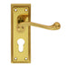 PAIR Reeded Design Scroll Lever on Euro Lock Backplate 150 x 48mm Polished Brass Loops