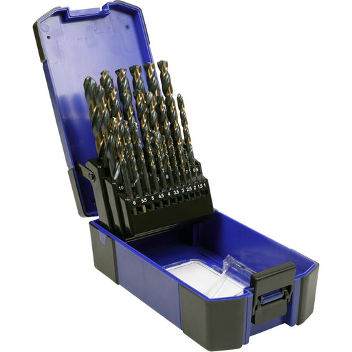 25 Piece HSS Tri-Point M2 Drill Bit Set - 1mm to 13mm Sizes - Self-Centring Tip Loops