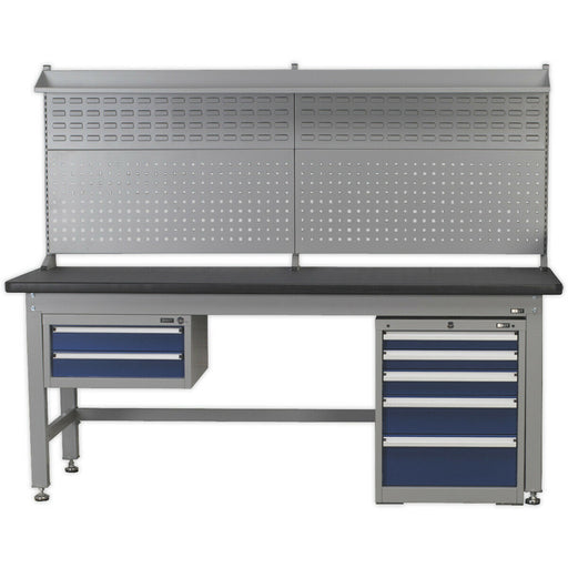 1.8m Complete Industrial Workstation & Cabinet Set - Back Panel Drawers Storage Loops