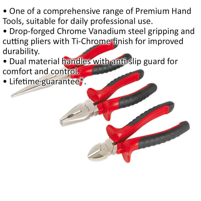 3 Piece Pliers Set - Drop Forged Steel - Anti-Slip Guard Handles - Dual Material Loops