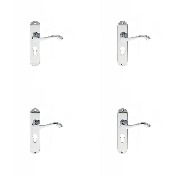 4x PAIR Curved Lever on Chamfered Euro Lock Backplate 180 x 40mm Polished Chrome Loops
