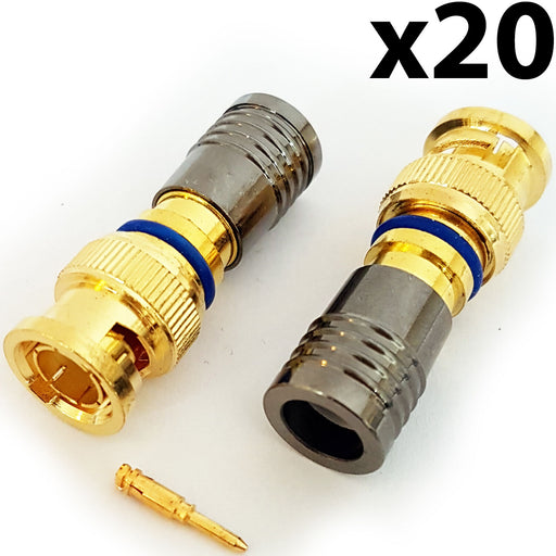 20x BNC Compression Connectors RG6 Crimp Male Plugs Coaxial Cable CCTV Install Loops