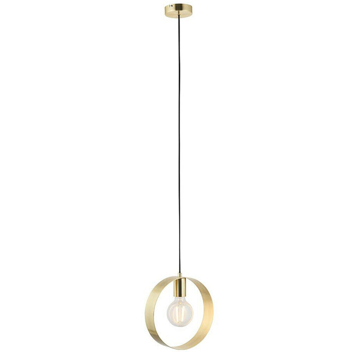 Hanging Ceiling Pendant Light Brushed Brass Hoop Shade Industrial Chic Lamp Loops