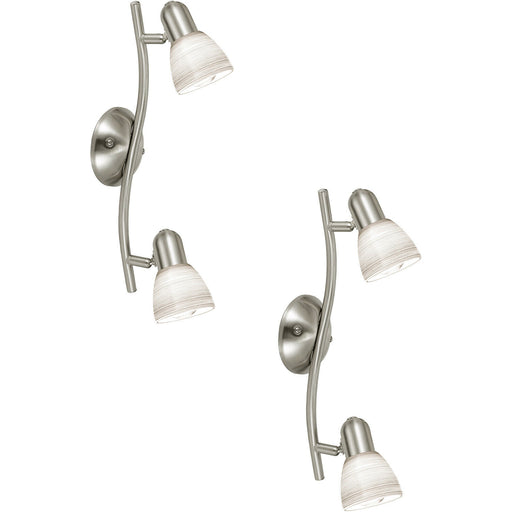 2 PACK Wall Light Colour Satin Nickel Shade White Glass Wiping Technique E14 40W Loops