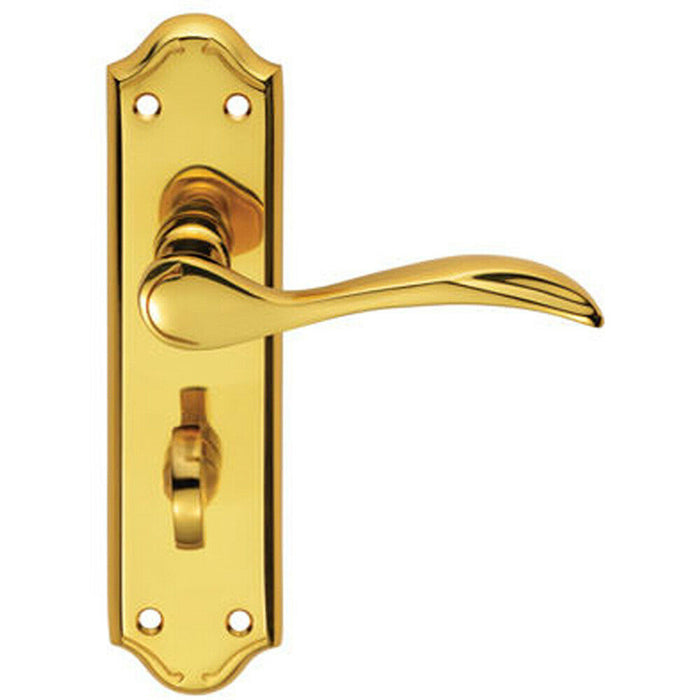Door Handle & Bathroom Lock Pack Brass Victorian Curved Thumbturn Backplate Loops