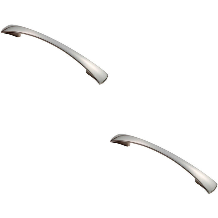 2x Tapered Pull Handle 172 x 16mm 1 28mm Fixing Centres Satin Nickel Curved Bow Loops