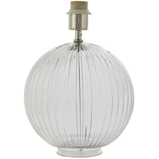 Round Textured Table Lamp Base Clear Ribbed Glass & Nickel Classic Globe Bulb Loops