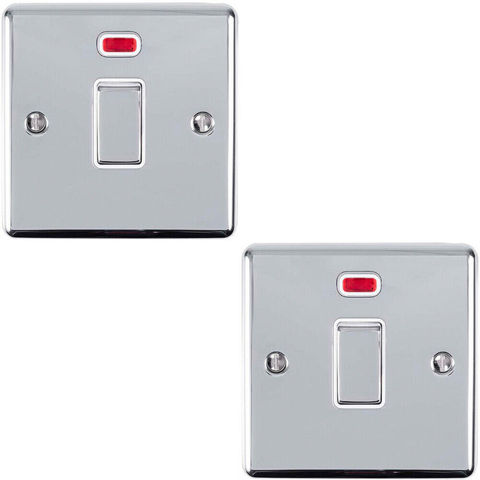 2 PACK 1 Gang 20A DP Switch & Neon Light CHROME & White Trim Appliances Loops