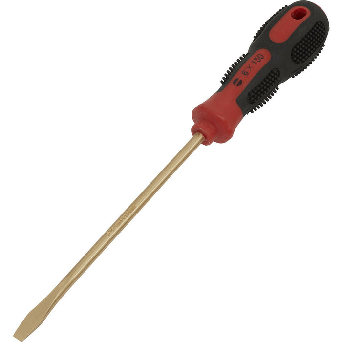 6 x 150mm Slotted Screwdriver - Non-Sparking - Soft Grip Handle - Die Forged Loops