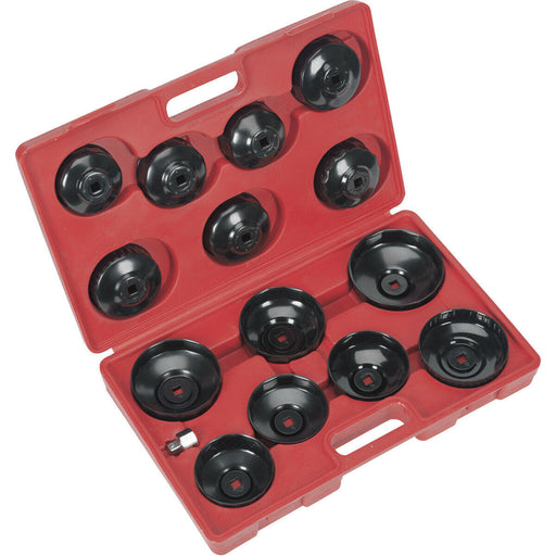 15 Piece Oil Filter Cap Wrench Set - 3/8" & 1/2" Sq Drive - Rust Protection Loops