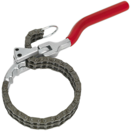 Steel Oil Filter Chain Wrench - 60mm to 105mm - 180 Degree Pivoting Handle Loops