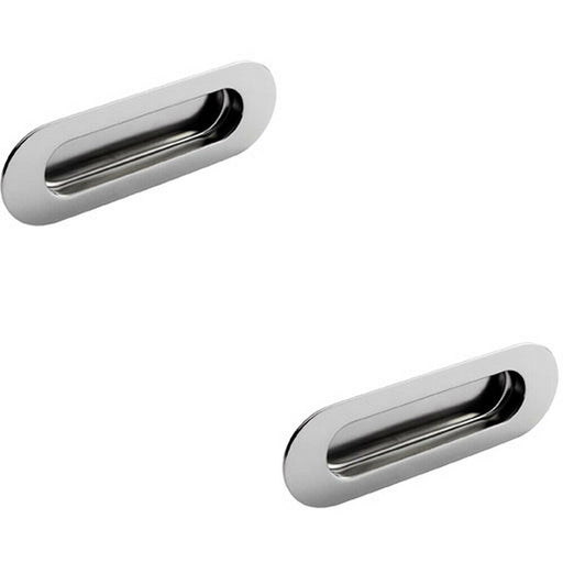 2x Low Profile Recessed Flush Pull 120 x 41mm 13mm Depth Bright Stainless Steel Loops